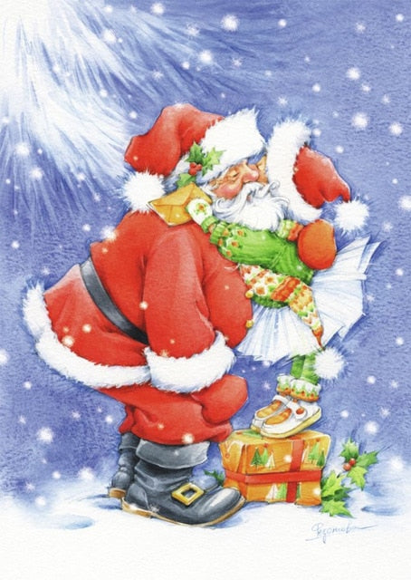 Cartoon Santa Hugs Child | Christmas Diamond Painting | Full Round/Square Drill 5D Rhinestones | DIY Holiday Kit -Diamond Painting Kits, Diamond Paintings Store