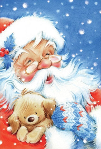 Cartoon Santa With Puppy | Christmas Diamond Painting | Full Round/Square Drill 5D Rhinestones | DIY Holiday Kit -Diamond Painting Kits, Diamond Paintings Store
