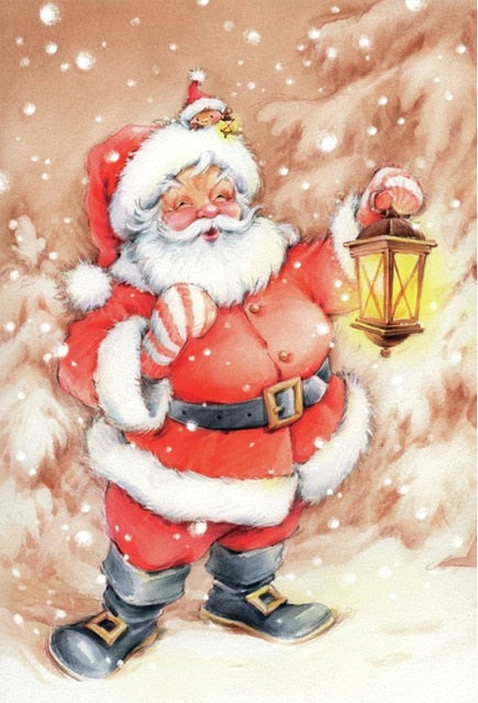 Santa With Lantern | Christmas Diamond Painting | Full Round/Square Drill 5D Rhinestones | DIY Holiday Kit -Diamond Painting Kits, Diamond Paintings Store