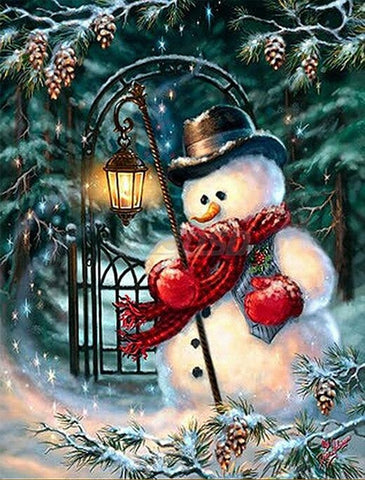 Snowman Setting Lantern | Christmas Diamond Painting | Full Round/Square Drill 5D Rhinestones | DIY Holiday Kit | Frosty -Diamond Painting Kits, Diamond Paintings Store