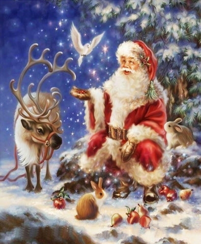 Kris Kringle Feeding Animals | Christmas Diamond Painting | Full Round/Square Drill 5D Rhinestones | DIY Holiday Kit -Diamond Painting Kits, Diamond Paintings Store