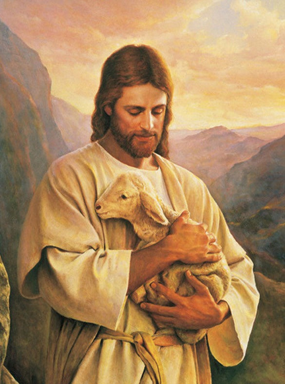 Diamond Paintings, 5D DIY Religious Diamond Painting, Jesus With Baby Lamb, Square/Round Drill Rhinestones