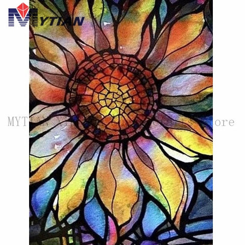5D DIY Diamond Painting Glass Stained Sunflower Mosaic Cross Stitch Full Square Round Drill Diamond Painting -Diamond Painting Kits, Diamond Paintings Store