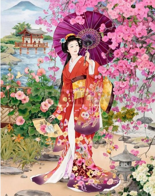 New 5D "Japanese Art, Woman in Garden" Diamond Painting Kit -Diamond Painting Kits, Diamond Paintings Store