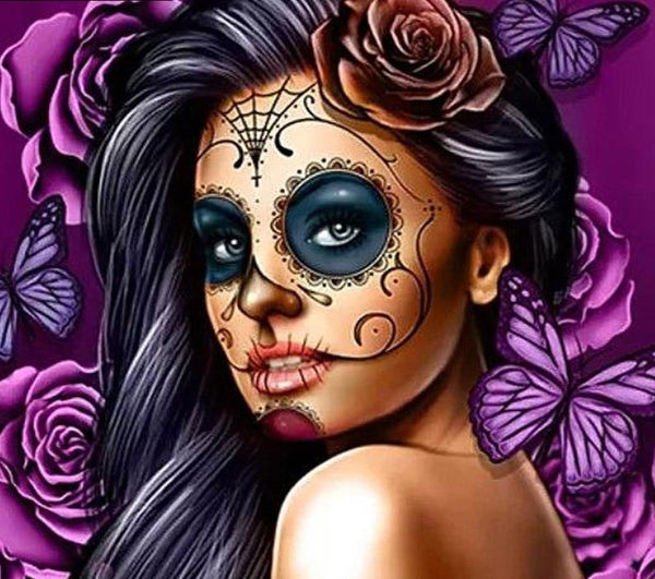 NEW Diamond Painting Kit-  "Skull girl", Available in Full Square or Round Drill -Diamond Painting Kits, Diamond Paintings Store