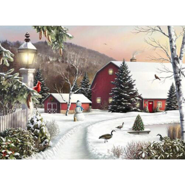 Christmas Farm Scene | Scenic Diamond Painting Kit | Full Round/Square Drill 5D Rhinestone Embroidery | Winter Scenery Painting -Diamond Painting Kits, Diamond Paintings Store
