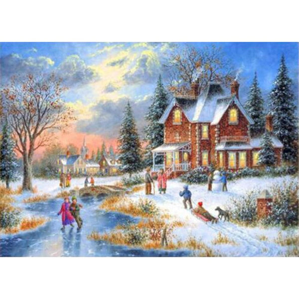 Seasonal Play Time | Scenic Diamond Painting Kit | Full Round/Square Drill 5D Rhinestone Embroidery | Winter Scenery Painting -Diamond Painting Kits, Diamond Paintings Store