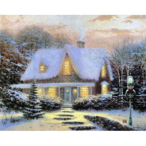 Cozy Snow House | Scenic Diamond Painting Kit | Full Round/Square Drill 5D Rhinestone Embroidery | Winter Scenery Painting -Diamond Painting Kits, Diamond Paintings Store
