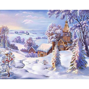 Snow Covered Meadow | Scenic Diamond Painting Kit | Full Round/Square Drill 5D Rhinestone Embroidery | Winter Scenery Kit -Diamond Painting Kits, Diamond Paintings Store