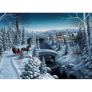 Horse Drawn Sleigh | Scenic Diamond Painting Kit | Full Round/Square Drill 5D Rhinestone Embroidery | Winter Scenery Kit -Diamond Painting Kits, Diamond Paintings Store