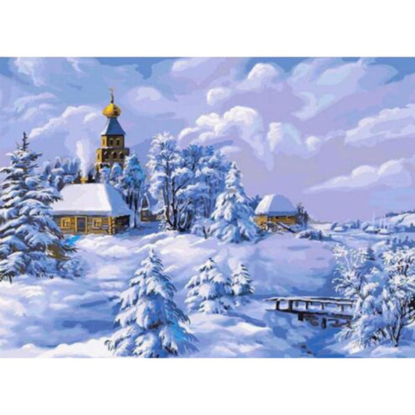 Snow Covered Town | Scenic Diamond Painting Kit | Full Round/Square Drill 5D Rhinestone Embroidery | Winter Scenery Kit -Diamond Painting Kits, Diamond Paintings Store