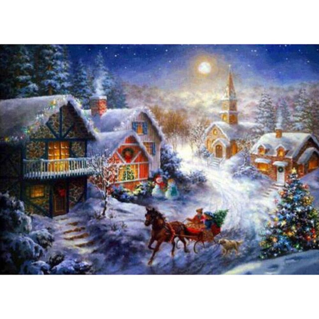 Horse And Sleigh | Scenic Diamond Painting Kit | Full Round/Square Drill 5D Rhinestone Embroidery | Winter Scenery Kit -Diamond Painting Kits, Diamond Paintings Store
