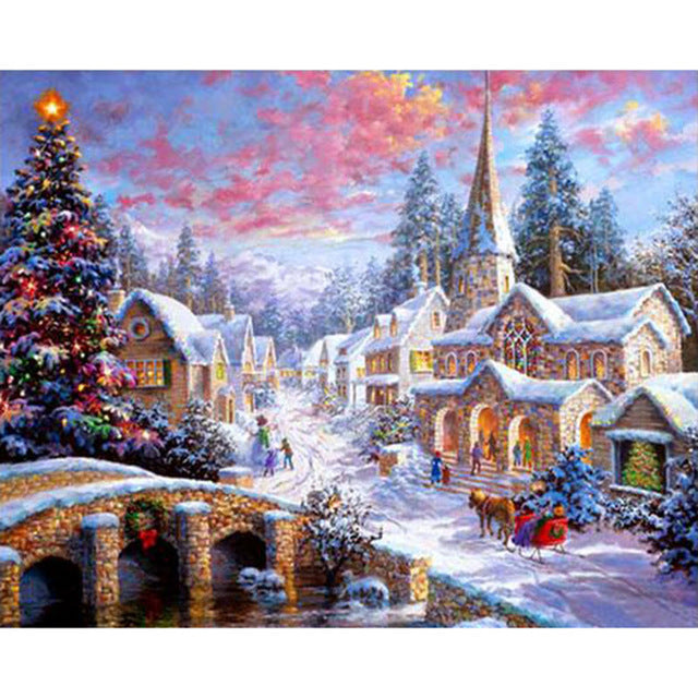 Picturesque Town | Scenic Diamond Painting Kit | Full Round/Square Drill 5D Rhinestone Embroidery | Winter Scenery Painting -Diamond Painting Kits, Diamond Paintings Store