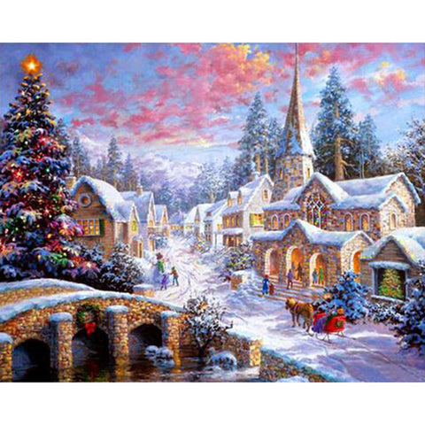 Picturesque Town | Scenic Diamond Painting Kit | Full Round/Square Drill 5D Rhinestone Embroidery | Winter Scenery Painting -Diamond Painting Kits, Diamond Paintings Store