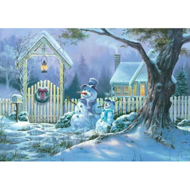 Snowmen Greetings | Scenic Diamond Painting Kit | Full Round/Square Drill 5D Rhinestone Embroidery | Winter Scenery Kit -Diamond Painting Kits, Diamond Paintings Store