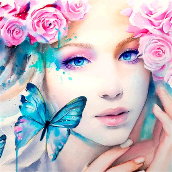 Flowered Girl Butterfly | Animal Diamond Painting Kit | 5D Full Drill Square, Magic Round, Pebble Round Diamonds | DIY Rhinestone Embroidery -Diamond Painting Kits, Diamond Paintings Store