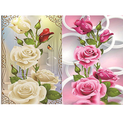 5D DIY Diamond Painting White Pink Rose Flowers Cross Stitch Diamond Embroidery Diamonds Wall Stickers Home Decoration -Diamond Painting Kits, Diamond Paintings Store
