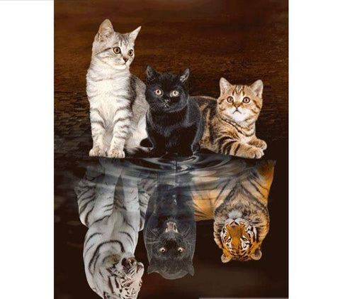 Cats - Full Square/Round Drill 5D DIY Diamond Painting, Cats Reflection | Full Square / Round Drill Diamond Mosaic Art -Diamond Painting Kits, Diamond Paintings Store