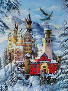 Mountain Castle Diamond Kit | Full Square Rhinestones | Winter Scene Diamond Painting -Diamond Painting Kits, Diamond Paintings Store