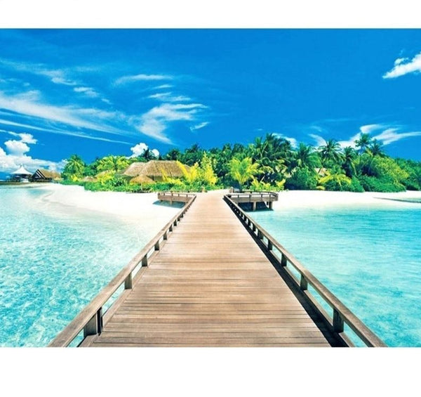 5D DIY Diamond Painting, Caribbean Island Dock, Full Square Drill Diamond Embroidery Mosaic -Diamond Painting Kits, Diamond Paintings Store