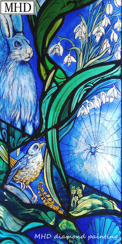 Stained Glass Inspired 5d Diy Diamond Painting - Blue Bird and Friends -Diamond Painting Kits, Diamond Paintings Store