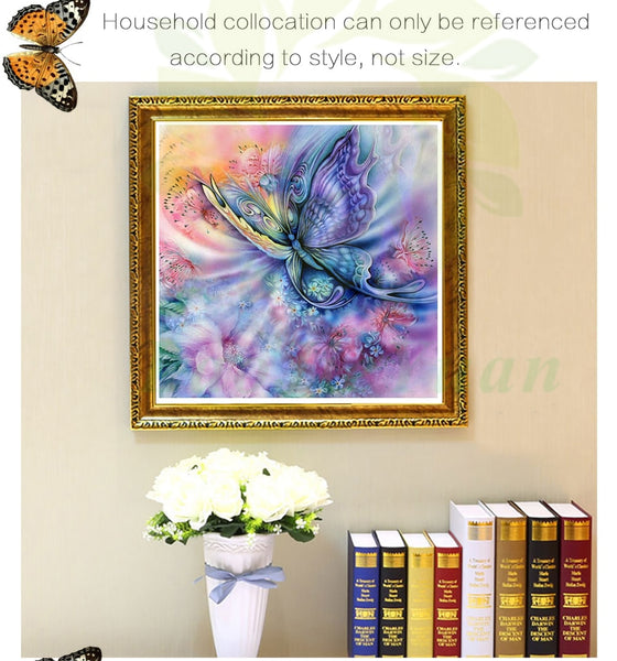 Butterfly Flowers,  Crystal Diamond Painting, full drill or round - On Sale -Diamond Painting Kits, Diamond Paintings Store