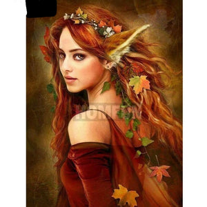 Girl Elf Diamond Painting Kit | Full Round Full Square Diamonds | Do It Yourself Diamond Kits | Fall Leaves Woodland Elf -Diamond Painting Kits, Diamond Paintings Store